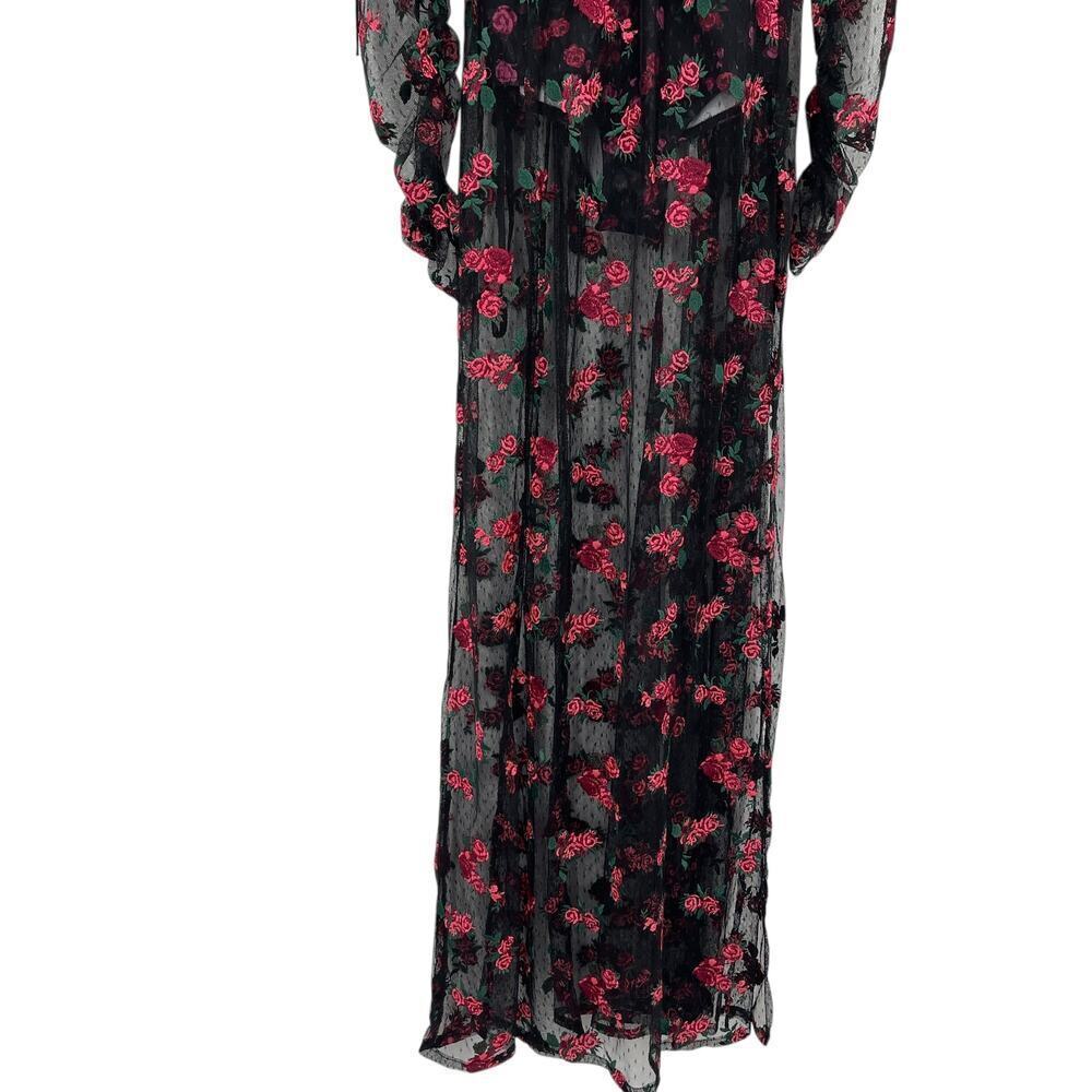 For Love & Lemons Blondie Maxi Dress Roses Mesh Bodysuit Tulle Puff Sleeve Small - Picture 7 of 13